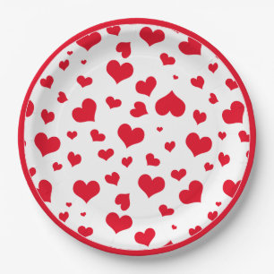 Assiettes En Carton Red Valentine Hearts Random Scattered Motif