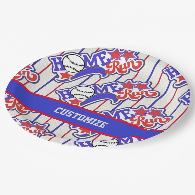 Assiettes En Carton Red White & Blue Home Run Baseball Stried (Angle)
