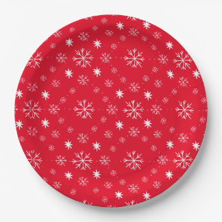 Assiettes En Carton Red With White Snowflakes Paper Plate