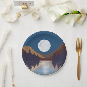 Assiettes En Carton Réflexion de la lune de la forêt Abstraite rustiqu