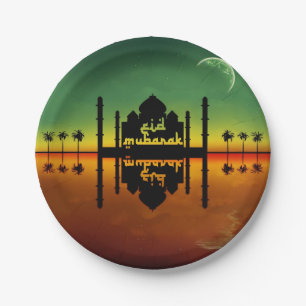 Assiettes En Carton Réflexion de nuit d'Eid Mubarak