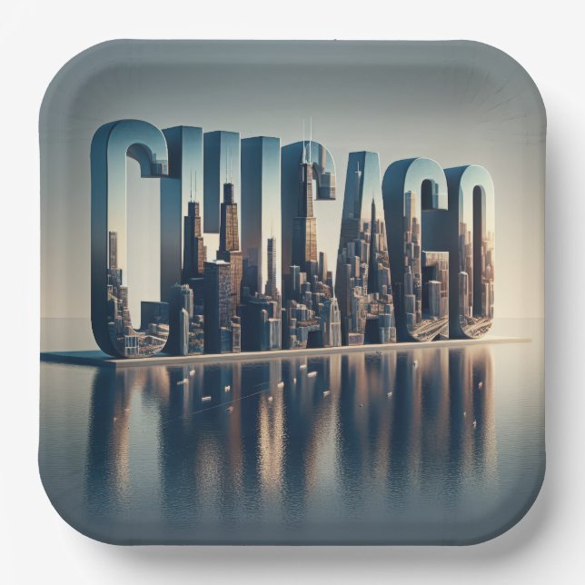 Assiettes En Carton Réflexion sur l'eau de Chicago City (Recto)