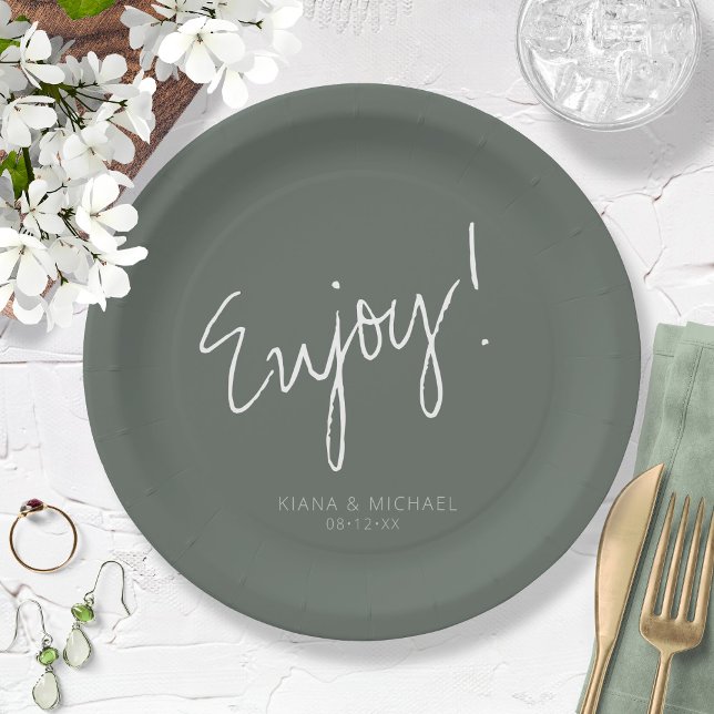 Assiettes En Carton Réflexions Mariage Enjoy Sage Green ID774 (Créateur téléchargé)