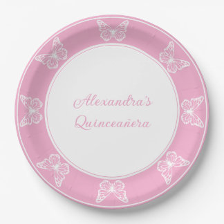 Assiettes En Carton Regal rose Quinceañera - Papillon jetable