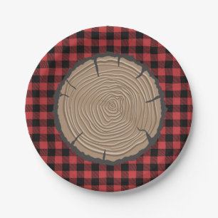 Assiettes En Carton Région boisée noire rouge de plaid de plaques à