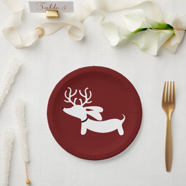 Assiettes En Carton Reindeer Dachshund Christmas Doxie Plaque papier (Mariage)