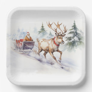 Assiettes En Carton Reindeer Et Père Noël