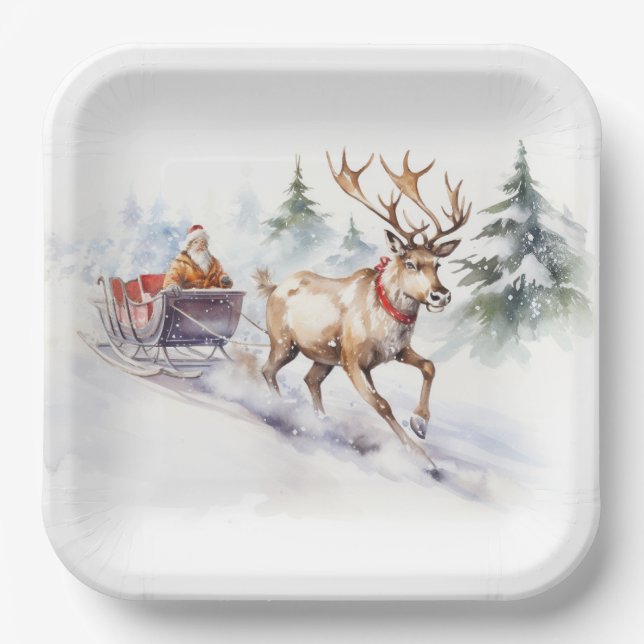 Assiettes En Carton Reindeer Et Père Noël (Recto)