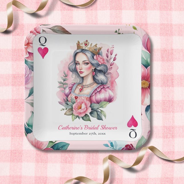 Assiettes En Carton Reine Des Coeurs Jouer Carte Fête des mariées rose (Créateur téléchargé)