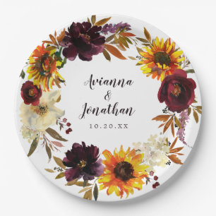 Assiettes En Carton Remerciements de mariage floraux automnaux rustiqu