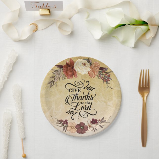 Assiettes En Carton Remerciez le Seigneur Bible Verse Thanksgiving (Mariage)
