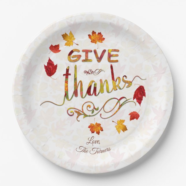 Assiettes En Carton Remerciez Les Feuilles D'Automne Thanksgiving Mono (Devant)