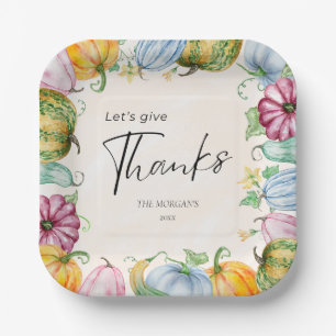 Assiettes En Carton Remercions Thanksgiving Citrouille d'aquarelle