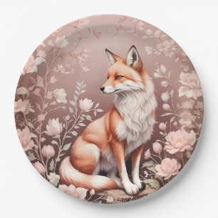 Assiettes En Carton Renard Avec Flore Rose Rêvé