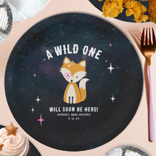 Assiettes En Carton Renard cosmique Wild One Rose Girl Baby shower