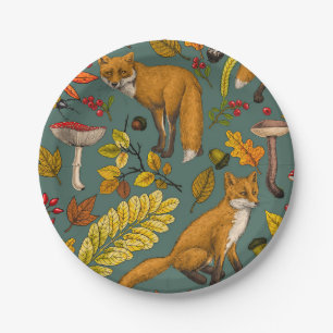 Assiettes En Carton Renard d'automne sur pin vert
