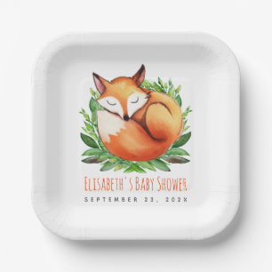 Assiettes En Carton Renard de Baby Shower Endormi Mignon Sylvestre Aqu