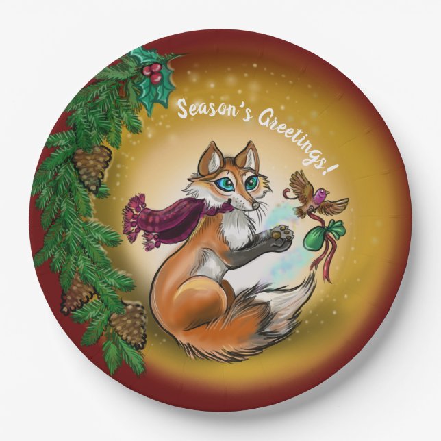 Assiettes En Carton Renard de Noël (Devant)