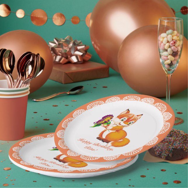 Assiettes En Carton renard et papillon (Multi)