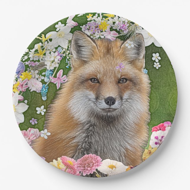 Assiettes En Carton Renard fleuri (Devant)