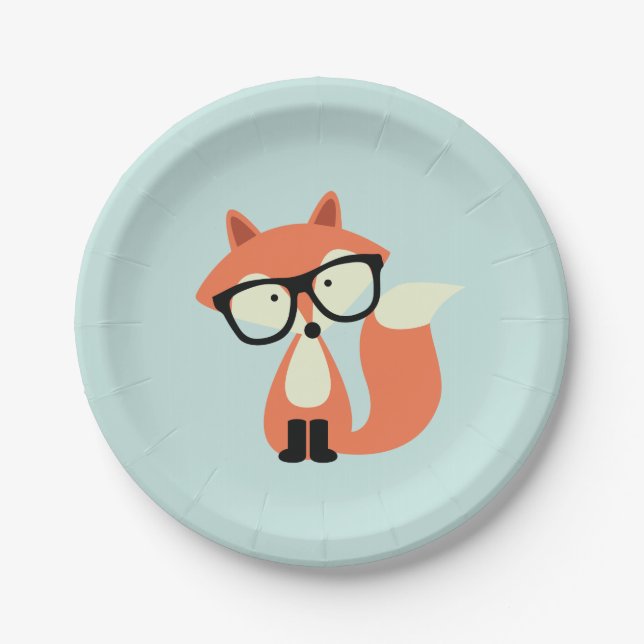 Assiettes En Carton Renard rouge Hipster (Devant)