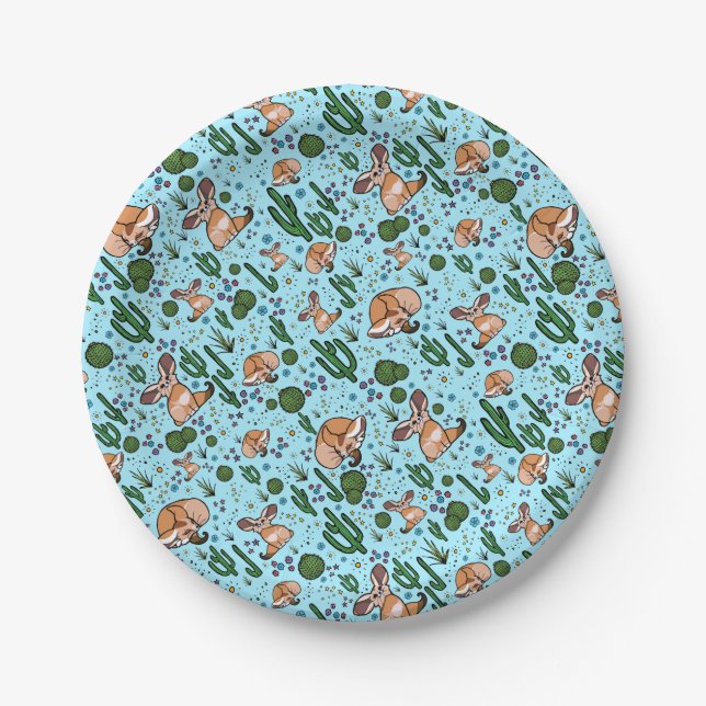 Assiettes En Carton Renards de fennec en bleu (Devant)