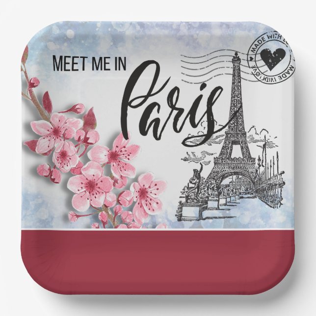 Assiettes En Carton Rencontrez-moi dans Paris Papier Plaque (Recto)