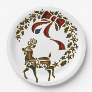 Assiettes En Carton Renne et étoiles de Noël