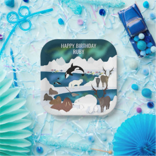 Assiettes En Carton Renne polaire arctique Walrus Orca Narwhal Fox