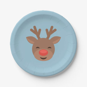 Assiettes En Carton Renne Rudolf de Noël sur bleu-clair