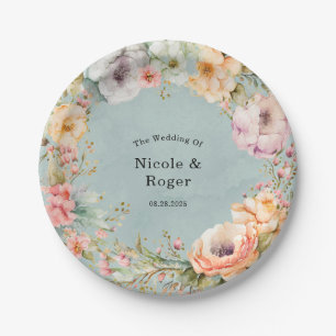 Assiettes En Carton Renouveler Blue et Spring Peony Chic Mariage