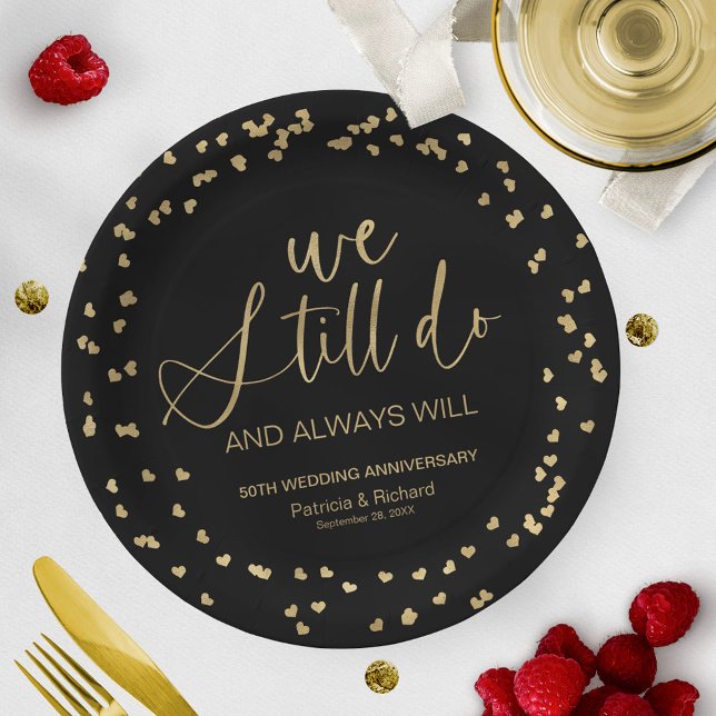 Assiettes En Carton Renouvellement de vœux de mariage Black Gold We St (Créateur téléchargé)