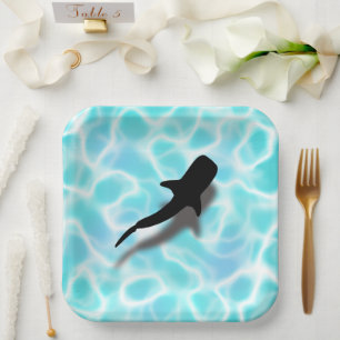 Assiettes En Carton Requin de baleine avec plage tropicale ombragée