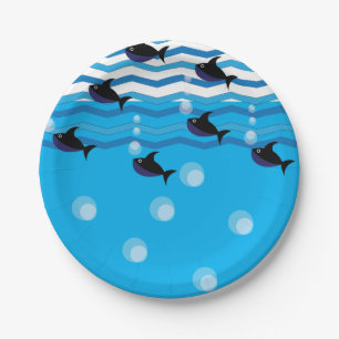 Assiettes En Carton Requins bleu océan sous-marin