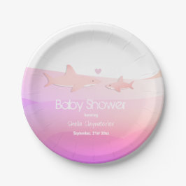 Assiettes En Carton Requins mignons et rose océan | BABY SHOWER
