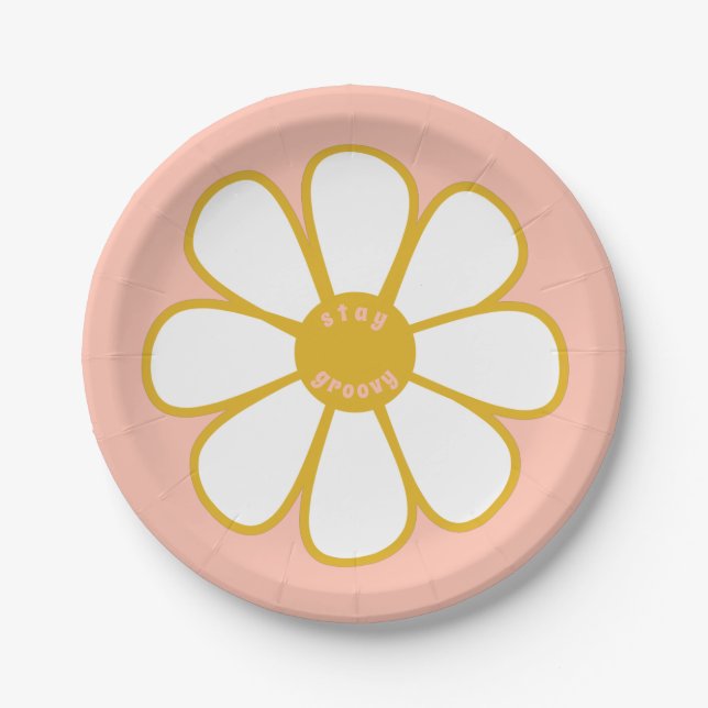 Assiettes En Carton Restez Super Cute Retro Daisy Flower (Devant)