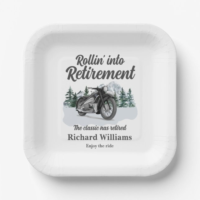 Assiettes En Carton Retirement Travel Theme Classic Motorbike Rolling (Recto)