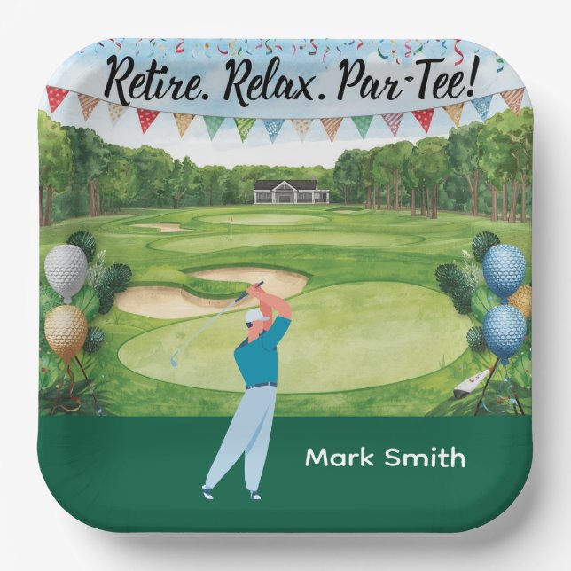 Assiettes En Carton Retraite de golf pour golfeur (Recto)