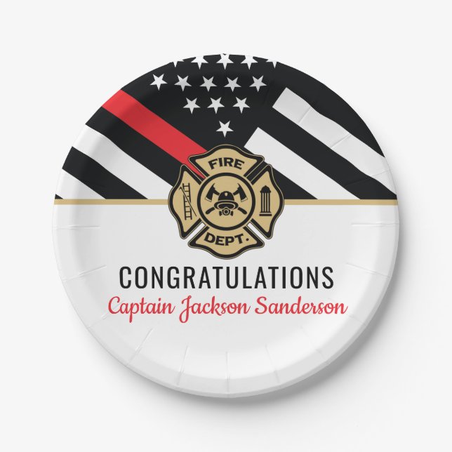 Assiettes En Carton Retraite des pompiers Red Line Flag Félicats (Devant)