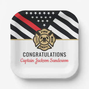 Assiettes En Carton Retraite des pompiers Red Line Flag Félicats