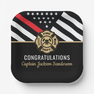 Assiettes En Carton Retraite des pompiers Red Line Flag Félicats