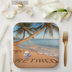 Assiettes En Carton Retraite Écrite dans le Sable Plage Tropicale de F