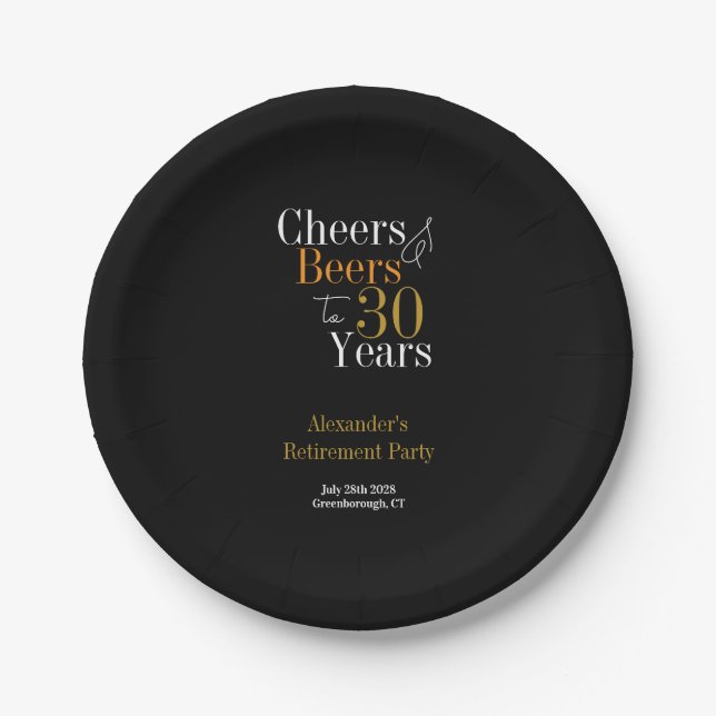 Assiettes En Carton Retraite fête 30 ans Cheers et bières (Devant)