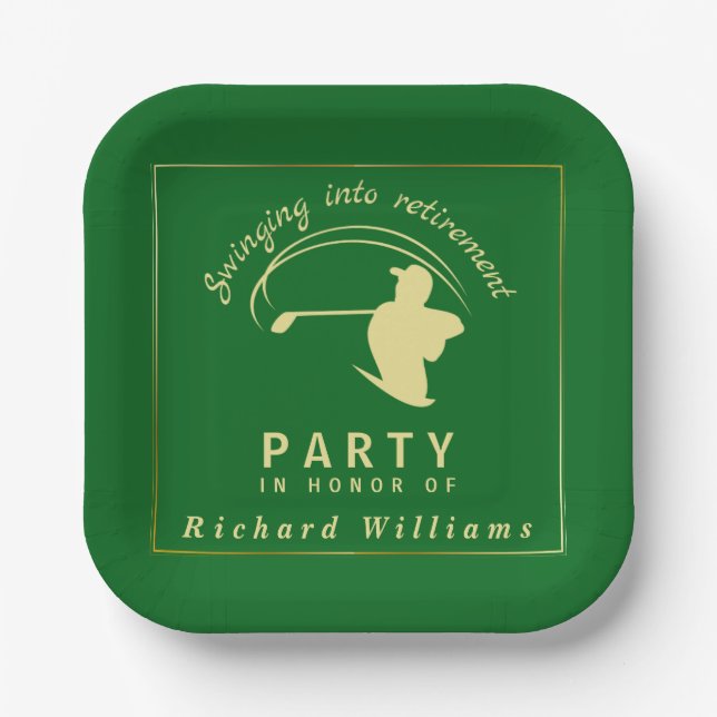 Assiettes En Carton Retraite Golf Party Classic Green Golden Player (Recto)