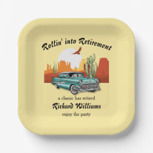 Assiettes En Carton Retraite Hommes Retro Classic Blue Car Desert