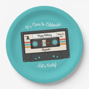 Assiettes En Carton Retro 80's 90's Cassette Musique Anniversaire