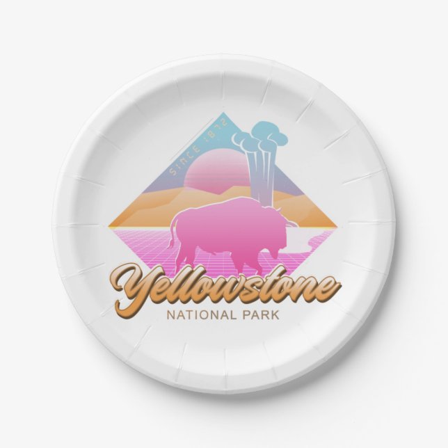 ASSIETTES EN CARTON RÉTRO 80S YELLOWSTONE NATIONAL PARK VAPORWAVE (Devant)