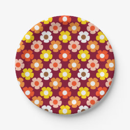 Assiettes En Carton Retro Automne Fleurs d'automne Motif Bourgogne