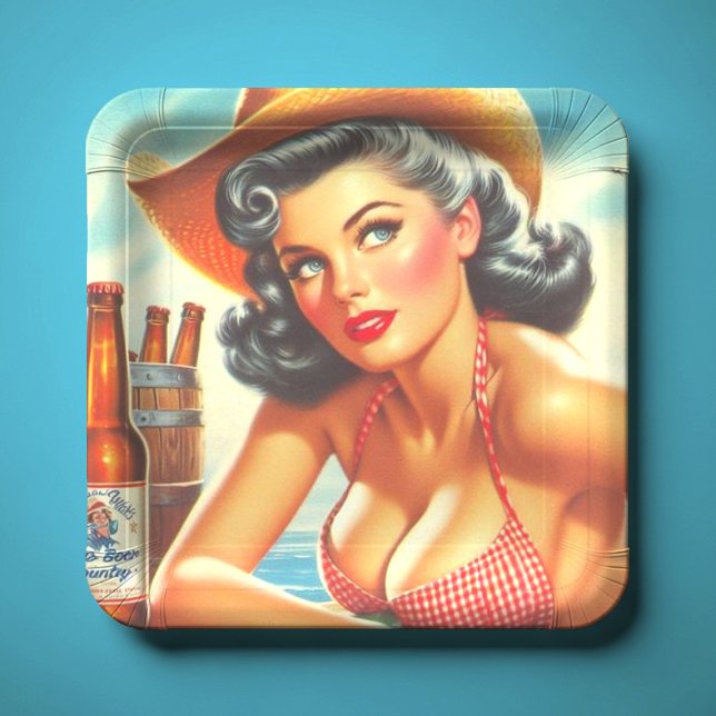 Assiettes En Carton Retro Beer Country Girl (Créateur téléchargé)