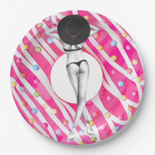Assiettes En Carton Retro Bikini Girl Birthday Pool Party